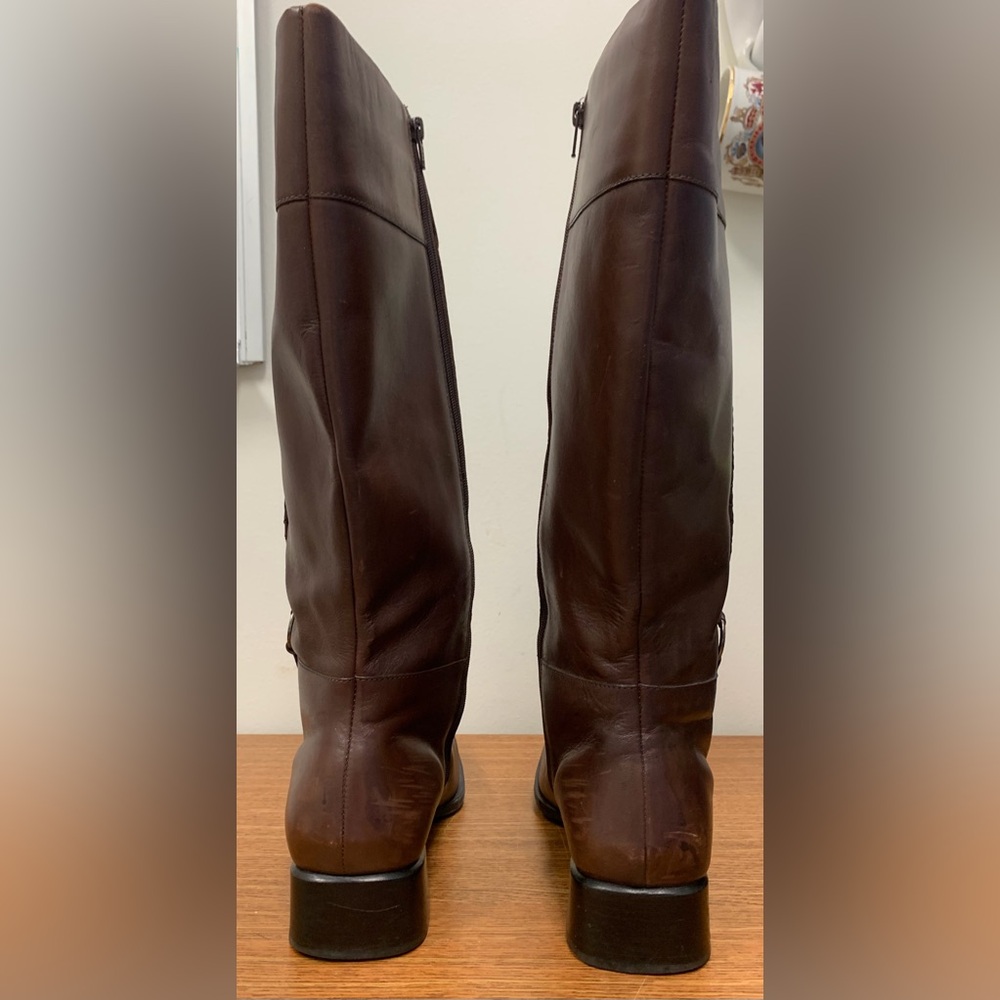 Croft & Barrow Brown Braided Leather Square Toe Tall Boots Zipper Closure SZ 10 - Picture 9 of 13